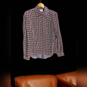 Vintage Anna Kriste 18 Geometric Patterned Long Sleeve Blouse Navy/Red